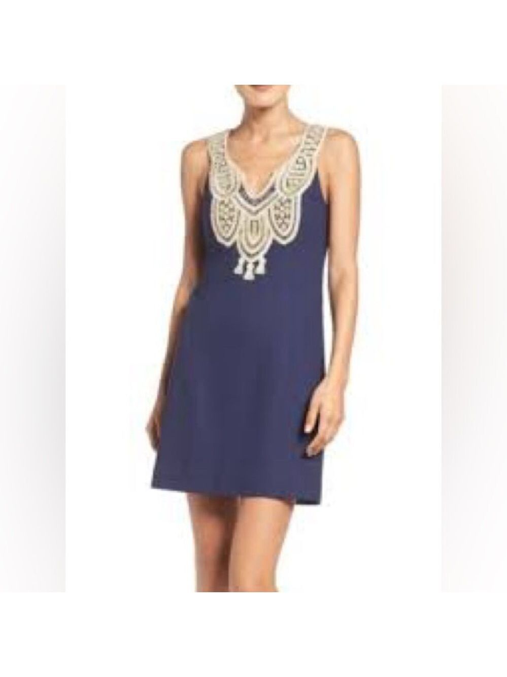 Lilly Pulitzer True Navy Gold Shimmer Embroidered Shift Dress 2 EUC - Picture 9 of 9